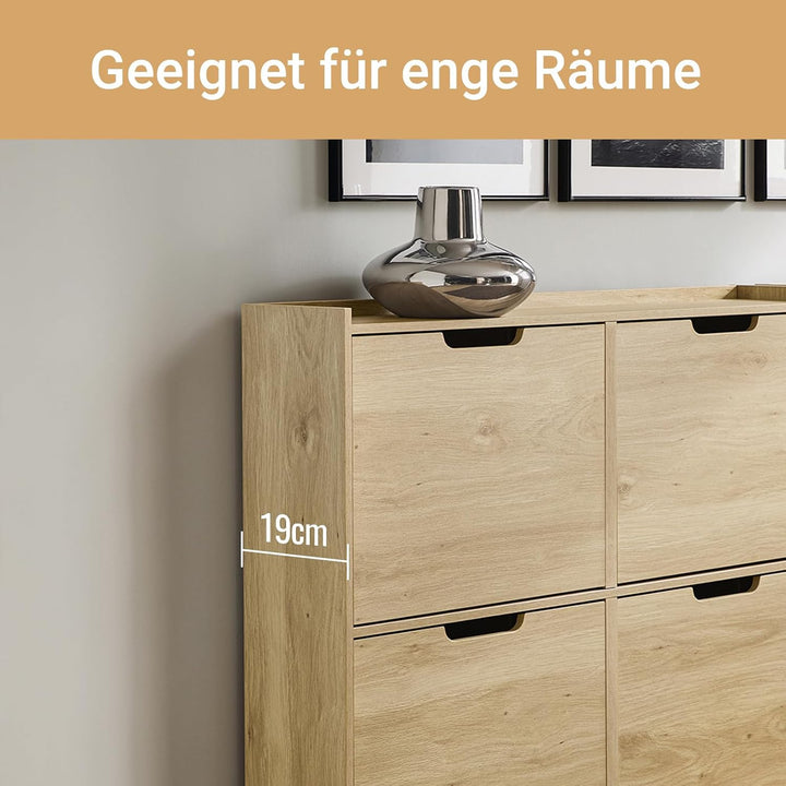 SoBuy Schuhschrank schmal mit 4 Klappen 100x91x19cm für Flur | Schuhkipper platzsparend, geschlossen