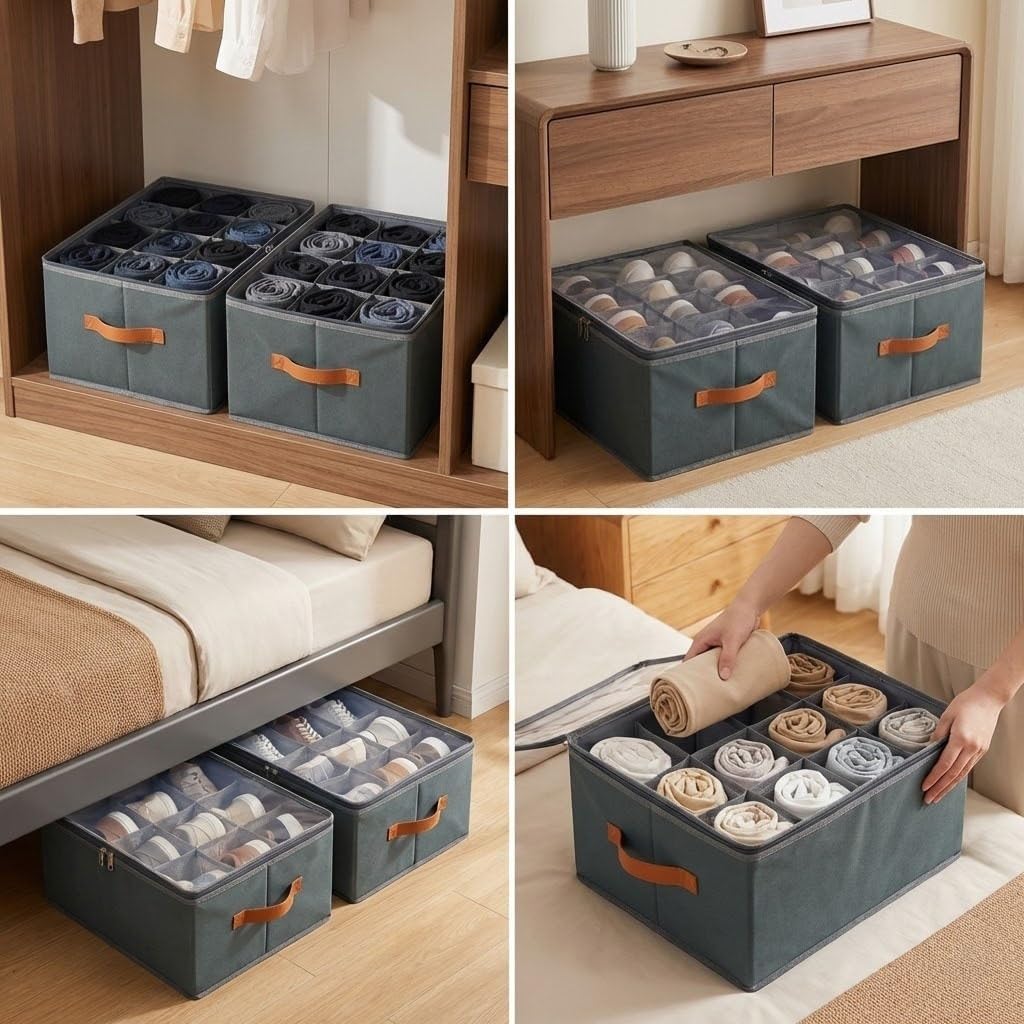 Schuhorganizer Set aus 2 Boxen, je mit 12 Fächern für bis zu 12 Paar Schuhe - Stabile Schuhaufbewahr