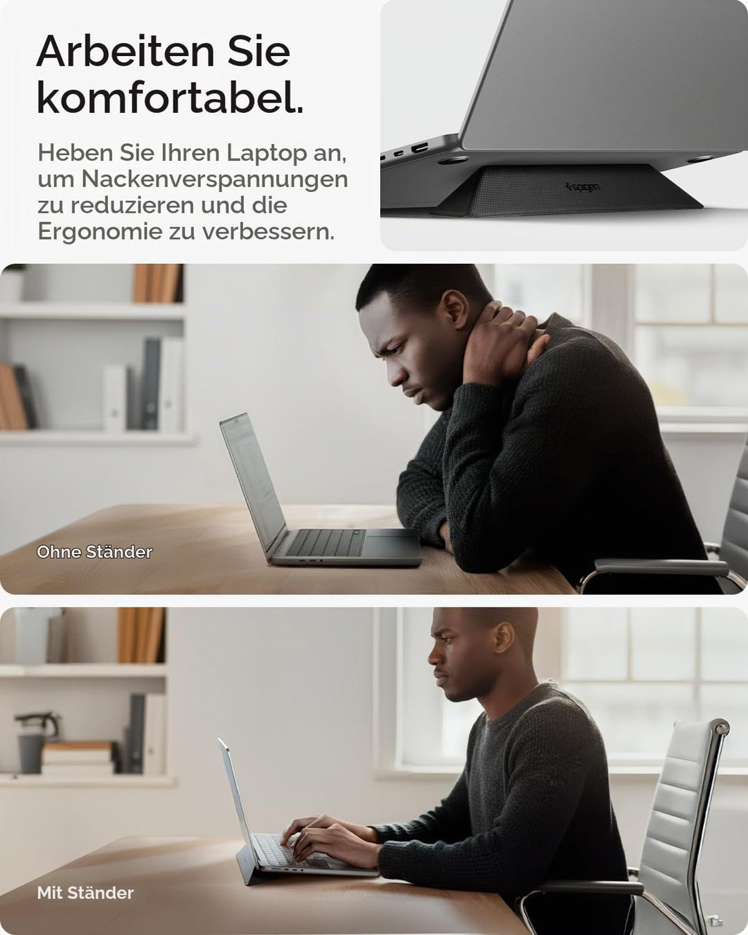 Spigen Slim Fold Tragbarer Laptop-Ständer &amp; Tastatur-Erhöhung, Faltbar, Ergonomisch Verstellbar, Ant