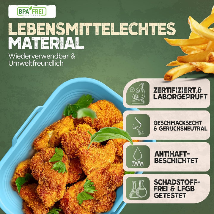 KNUSPERLIEBE® 2x Set Silikonform Faltbar für Airfryer, Heissluftfritteuse, BPA-FREI | Zubehör Ninja