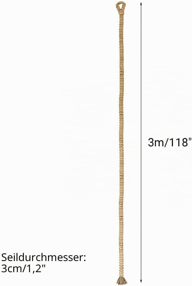Sisal Kletterseil, Sisalseil fur Katzen, 300 x 3 cm, Stabiles Katzenspielzeug Seil zur Decken-/Wandm