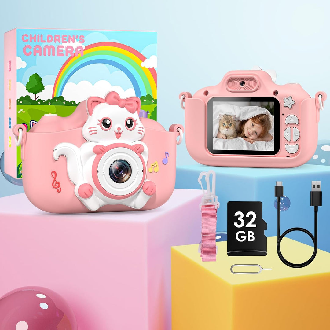 Gofunly Kinderkamera, Kinder Kamera mit 2,0 Zoll Bildschirm 1080P HD Videokamera mit 32GB-Karte Self