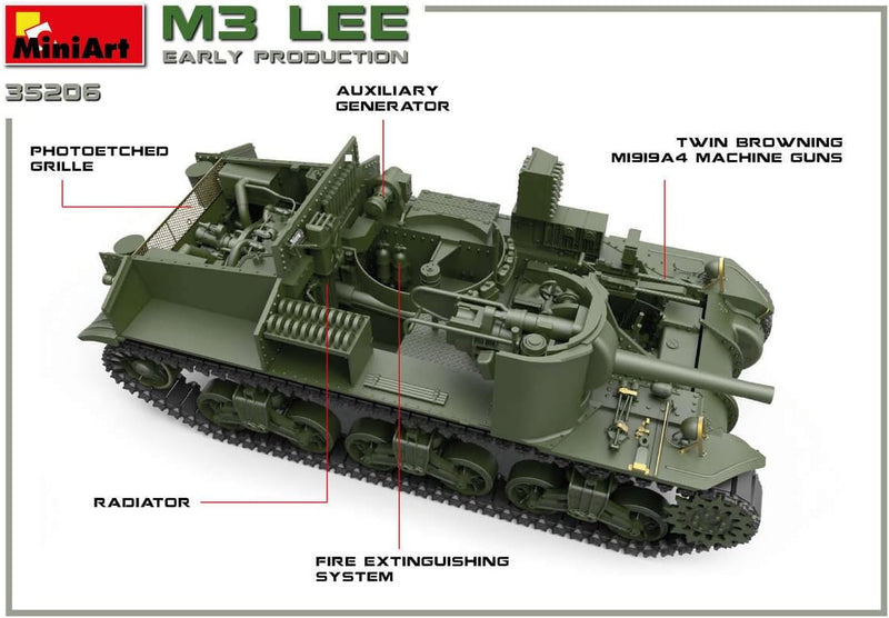 Mini Art 35206 1:35 M3 Lee Frühe Produkt. m. Interieur-originalgetreue Nachbildung, Modellbau, Plast