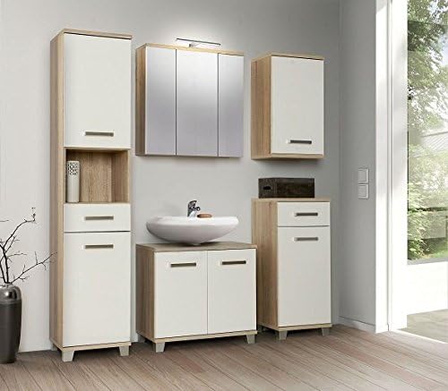 FORTE Veris Kommode mit 1 Tür und 1 Schublade, Holzwerkstoff, Sonoma Eiche / Weiss Hochglanz, 16,1 x