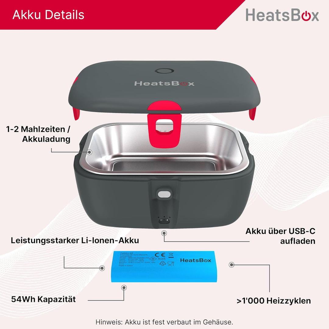 FAITRON HeatsBox Go, Thermobehälter für Essen, Elektrische Lunchbox mit Akku und App-Bedienung, Ausl