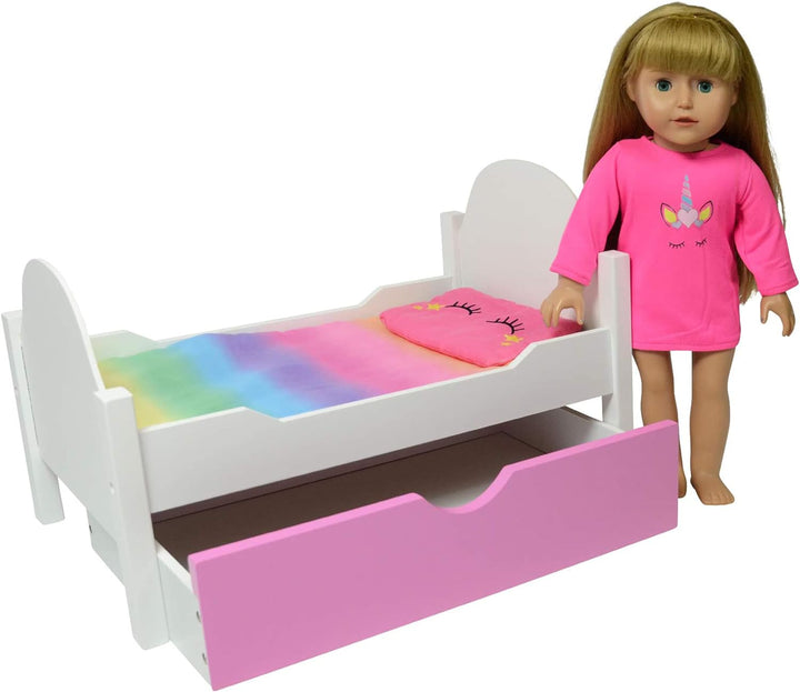 The New York Doll Collection Einhorn Holzpuppenbett passend für 18 Zoll /46 cm Puppen (Rollbett) Pup