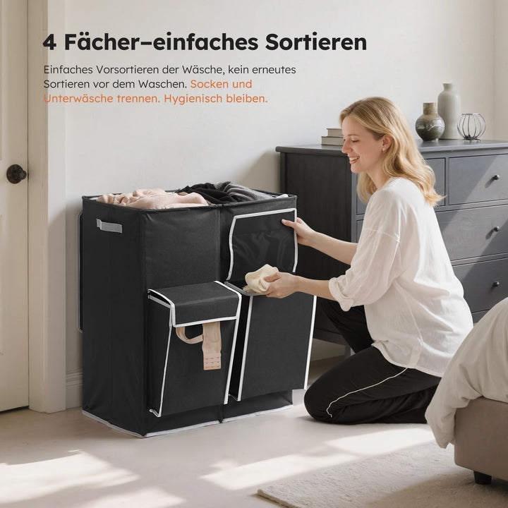 SOLEDI 180L Wäschekorb mit Deckel, Wäschesammler 2 Fächer mit 2 Seitentaschen, Laundr Baskets mit 2