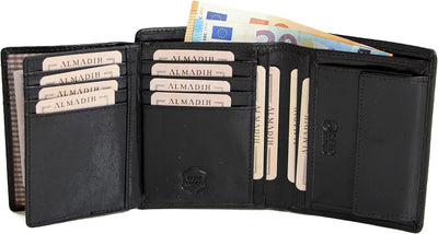 ALMADIH Leder Portemonnaie RFID Schutz Hochformat 17 Kartenfächer aus Premium Rindsleder mit Geschen
