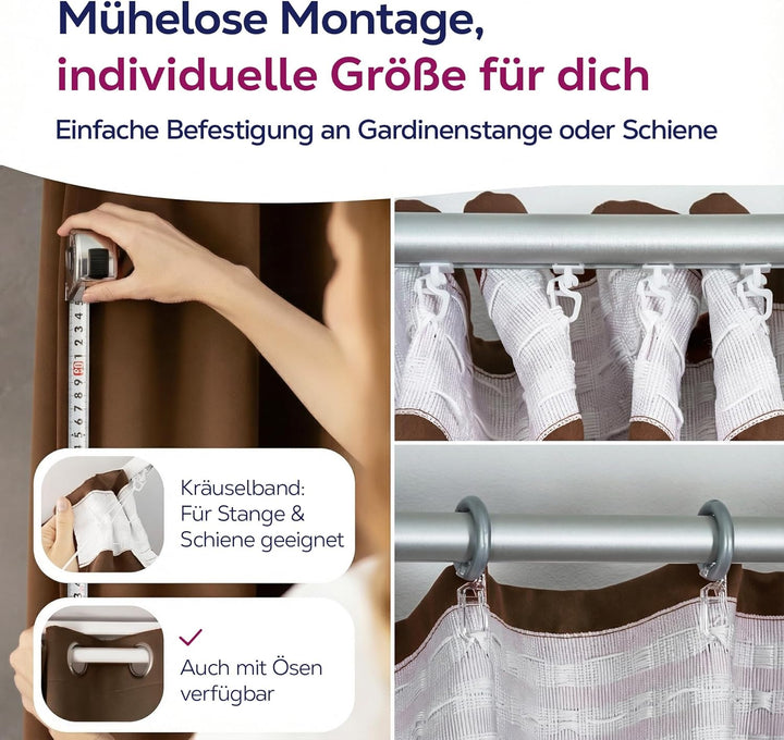 BEAUTEX Verdunkelungsgardine mit Kräuselband U-Band, Blackout Vorhang Blickdicht abdunkelnd, Grösse