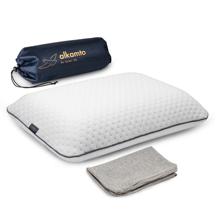 alkamto Reisekissen – Campingkissen – Ergonomisches Memory-Schaum-Kissen mit Temperaturregulierendem