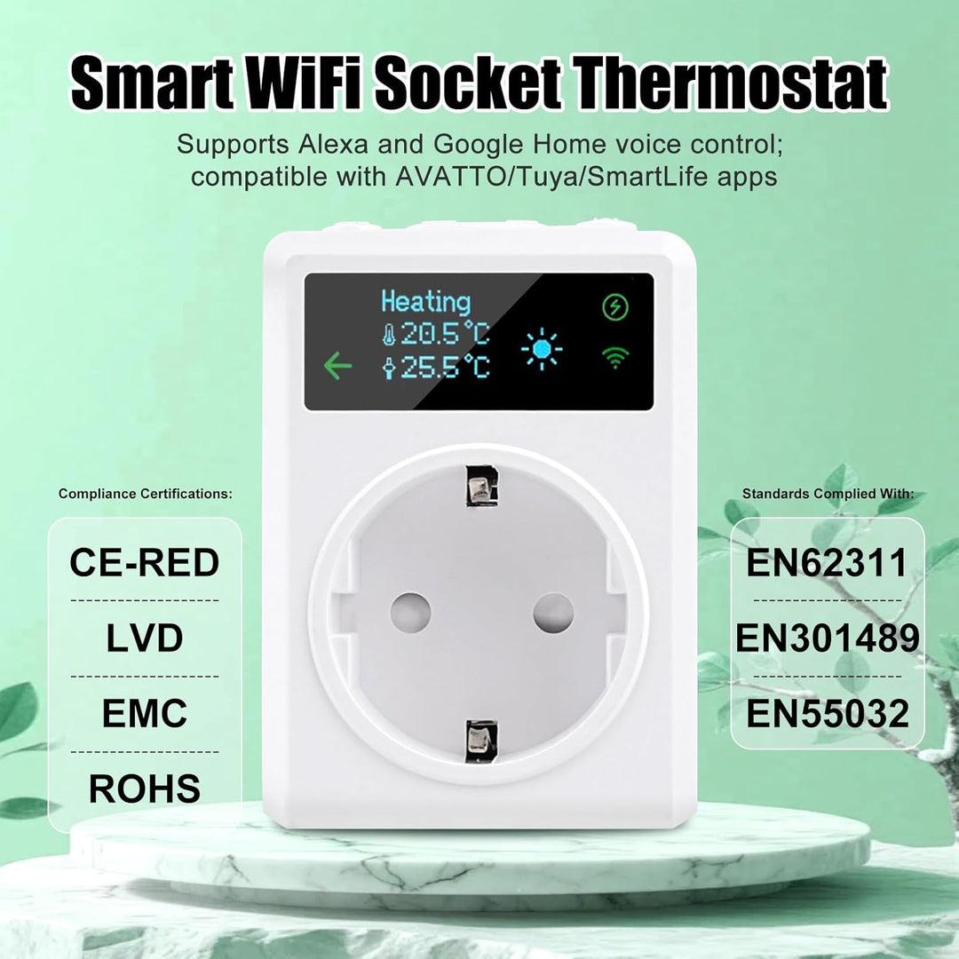 WiFi Thermostat, 16A AC100~240V Steckdosen-Thermostat WLAN Digital Thermostat Steckdose kompatibel m