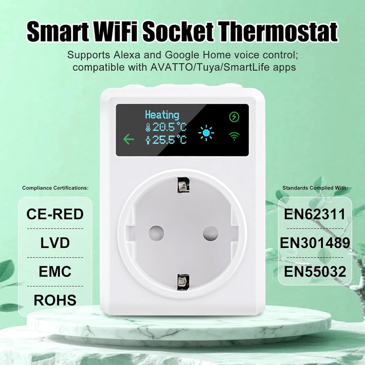 WiFi Thermostat, 16A AC100~240V Steckdosen-Thermostat WLAN Digital Thermostat Steckdose kompatibel m
