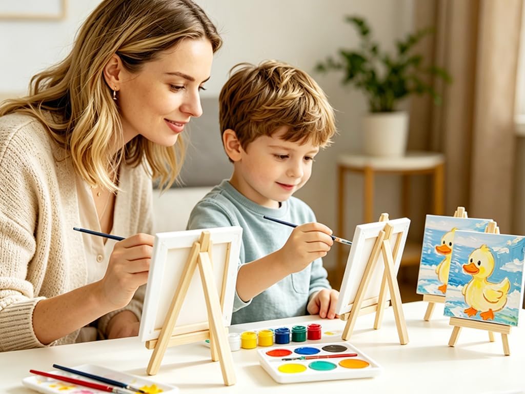 30 Stück Mini Staffelei mit Leinwand Set,Holz Dreieck Tischstaffelei 15 x 8 cm und Mini Leinwand 10