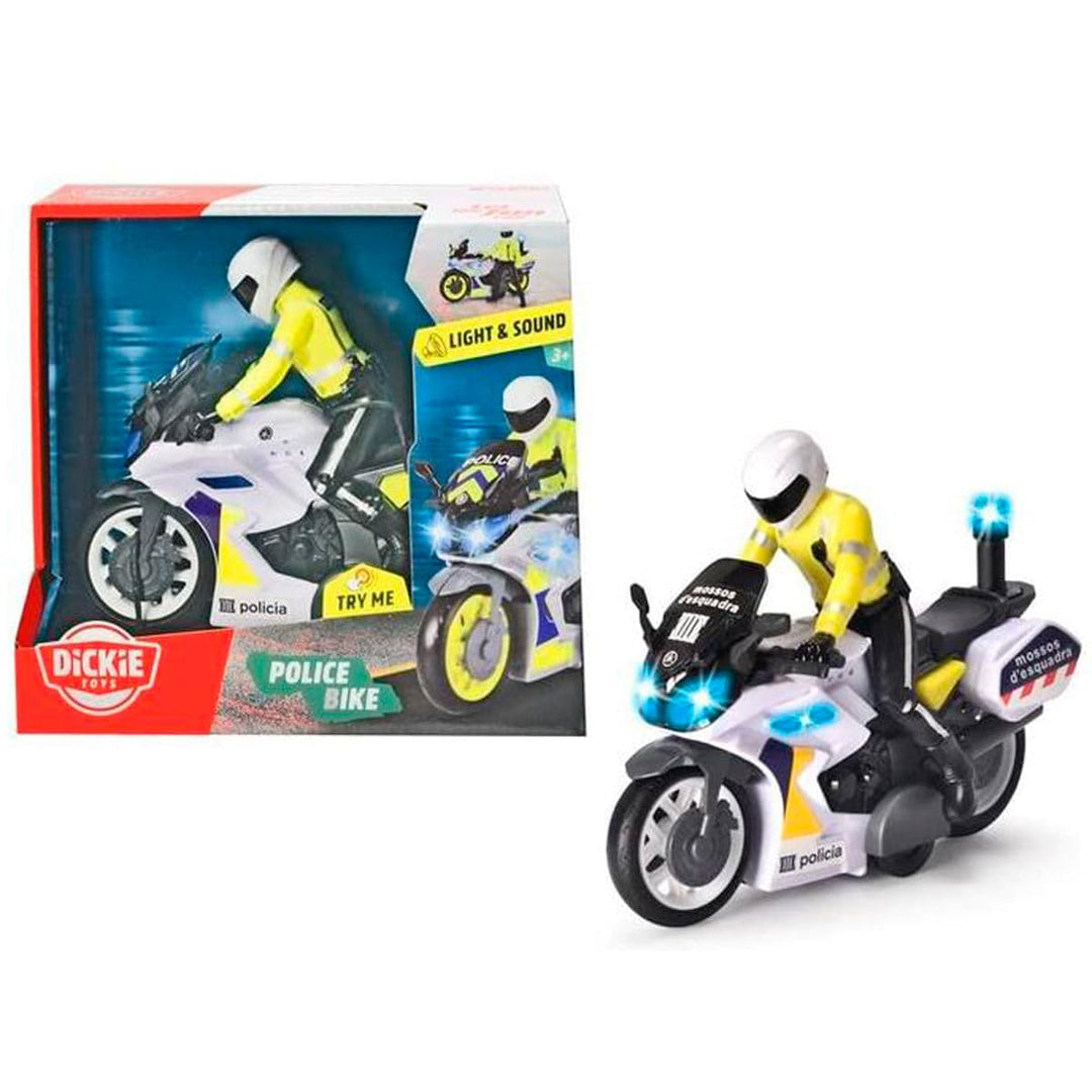 Dickie Toys Mossos Motorrad 17 cm mit Figur, Reibungsmechanismus, Licht und Klang, ab 3 Jahren (2037