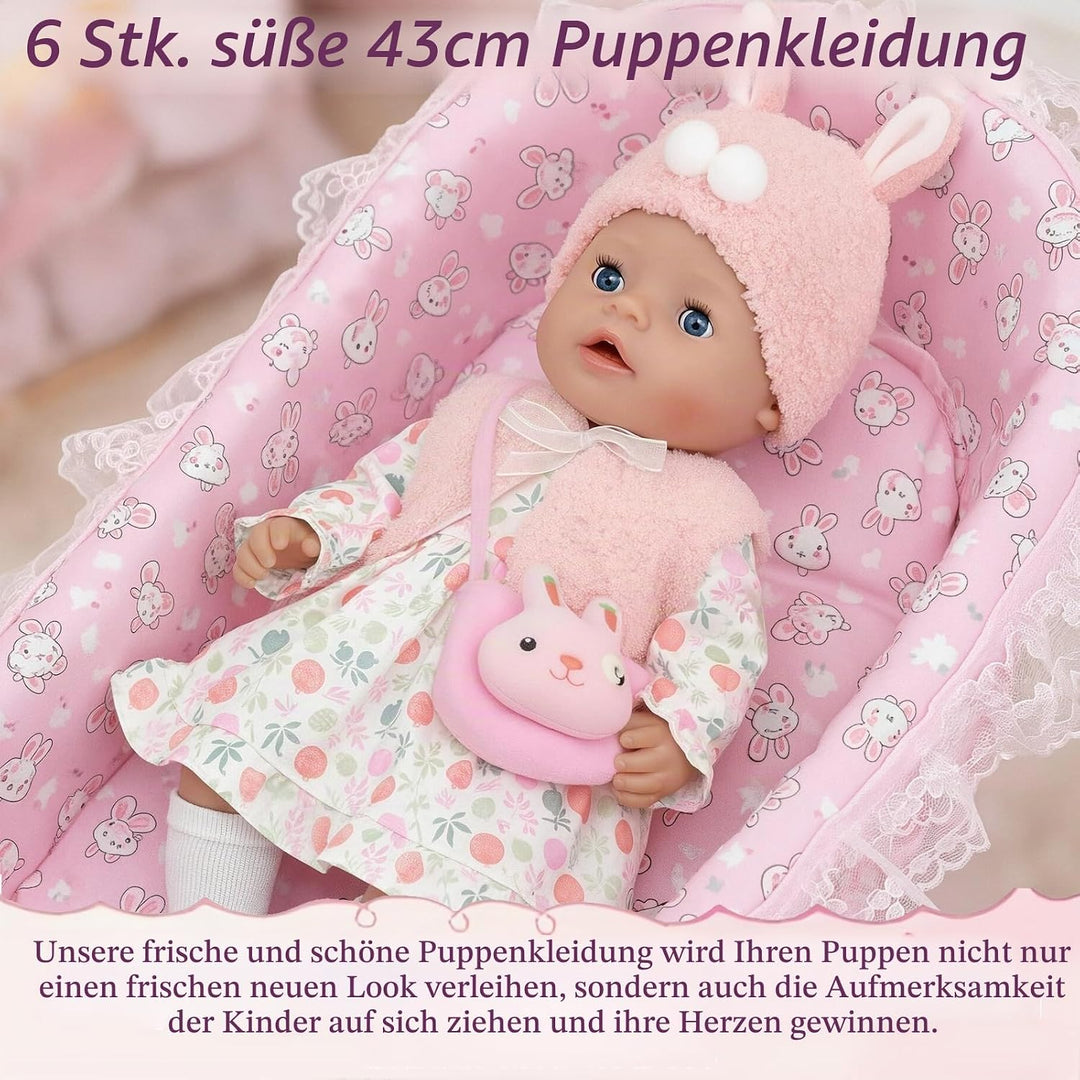6 Stück Puppenkleidungsset für 35-43cm Babypuppen Süsse 14-17 Zoll Puppenoutfits mit Kleid Weste Plü