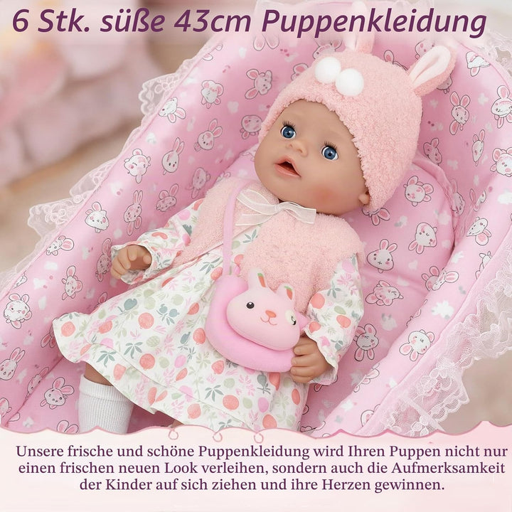 6 Stück Puppenkleidungsset für 35-43cm Babypuppen Süsse 14-17 Zoll Puppenoutfits mit Kleid Weste Plü