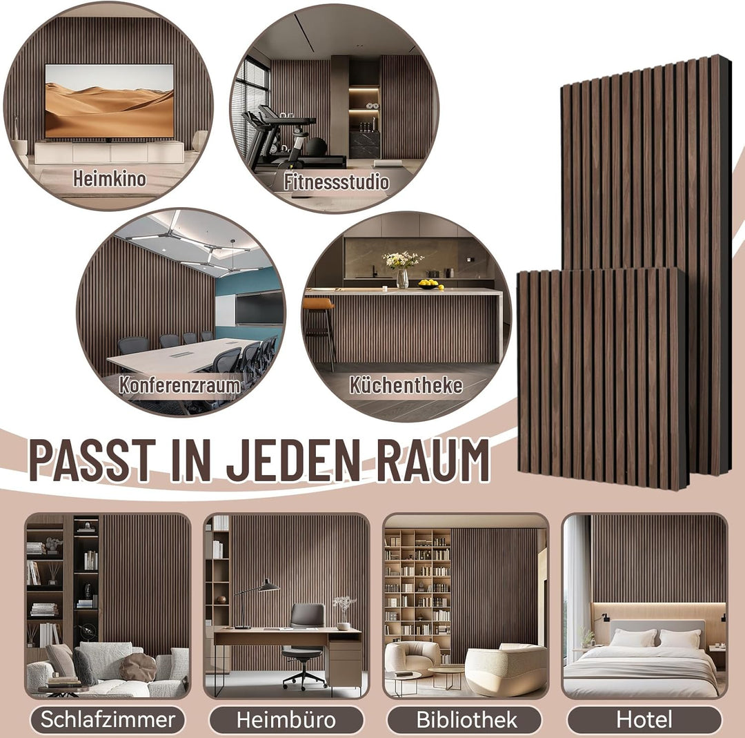 AKK-STAVE Akustikpaneele Holz 240x60 cm (1er-Set 1,44 m²) - Akustik Paneele &amp; Holzpaneele Wand für S