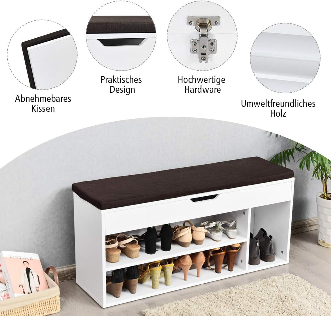 DREAMADE Schuhbank Sitzbank Holz, Schuhschrank mit abnehmbare Sitzfläche, 2 Schuhablage & Stauraum,