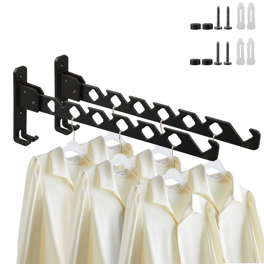 2 Stücke Kleiderstange Wand, Aluminium Kleiderbügel mit Kleiderhaken, Klappbar Wand Kleiderständer,