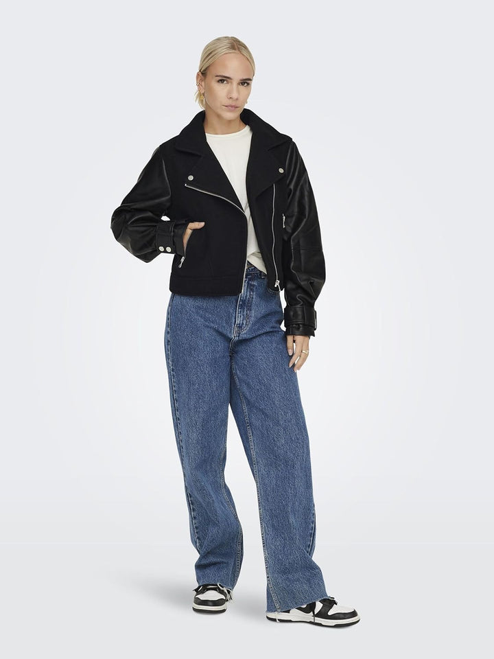 ONLY Damen Onlemma Nu Mix Biker OTW Denim Jacket XS Schwarz, XS Schwarz