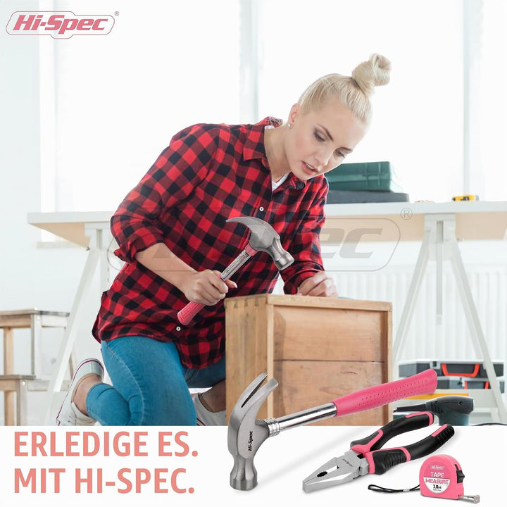 Hi-Spec 30-tlg. Pink Akku-Bohrschrauber 12V und Haushalts DIY Werkzeug Set. Kabelloses Bohren und Sc