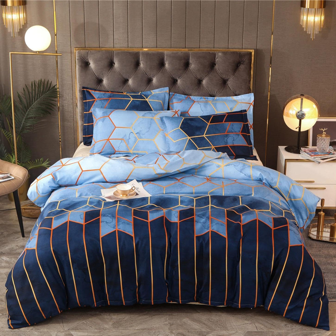 Freyamy Bettwäsche 135x200cm Blau Kariert Marmor Wendebettwäsche Geometrische Modern Microfaser Bett