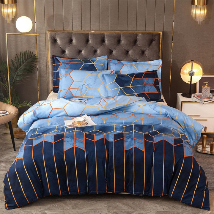 Freyamy Bettwäsche 135x200cm Blau Kariert Marmor Wendebettwäsche Geometrische Modern Microfaser Bett