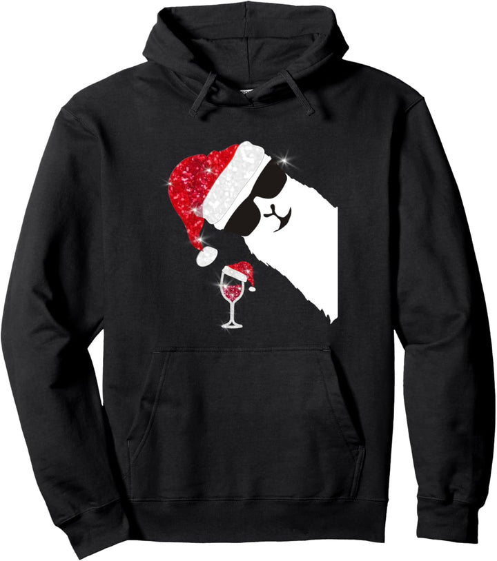 LAMA ALPAKA ROTWEIN WEIHNACHTEN WEINGLAS MIT WEIHNACHTSMÜTZE Pullover Hoodie