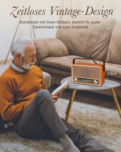 PRUNUS J-120 AM/FM/SW Retro Radio Klein, Kofferradio mit 1800mAh Akku, oder AC-Strom, Küchenradio No