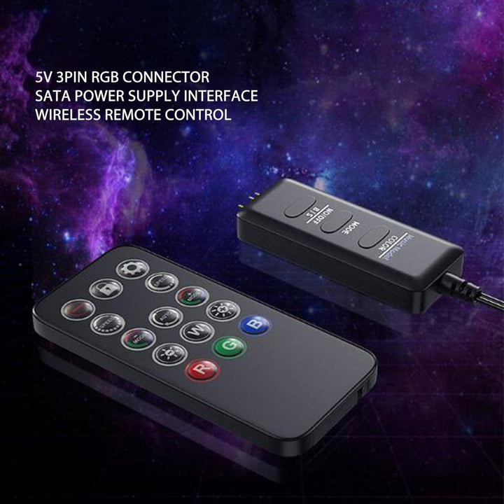 ASHATA DS ARGB PC-Lüfter-Controller-Kit, ARGB-Wireless-Controller, 5V 3PIN SATA-Netzteil, Einstellba
