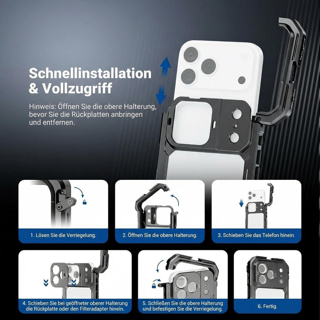 NEEWER 17 Pro Max Käfig Cage Video Rig Handy Stabilisator Set kompatibel mit iPhone 17 Pro Max mit 6