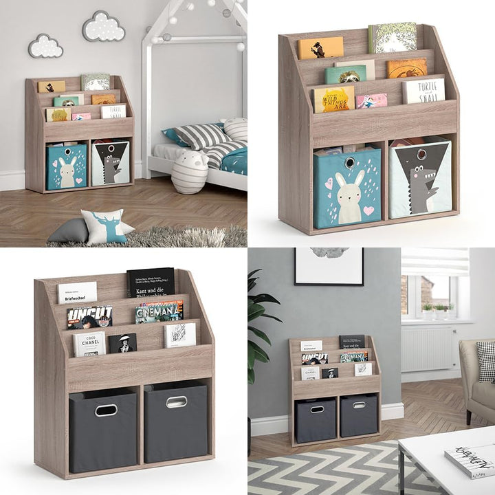 Vicco Bücherregal Luigi, Sonoma, 72 x 79 cm mit 2 Faltboxen Sonoma mit 2 Faltboxen, Sonoma mit 2 Fal