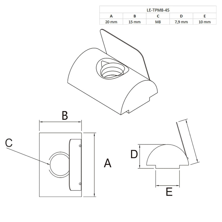 Nutenstein mit Federblech M8 Nut 10 für Aluprofil 45-er 100 Stück, 100 Stück