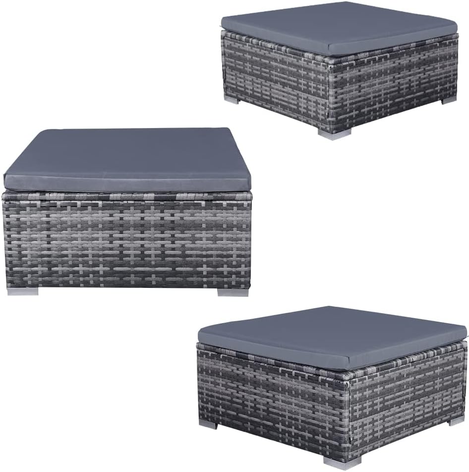 Mingone Hocker Rattan Outdoor mit Kissen Rattansofa Gartenmöbel-Set Sitzhocker Gartensofa für Terras