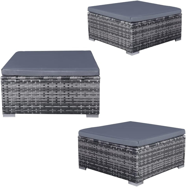 Mingone Hocker Rattan Outdoor mit Kissen Rattansofa Gartenmöbel-Set Sitzhocker Gartensofa für Terras