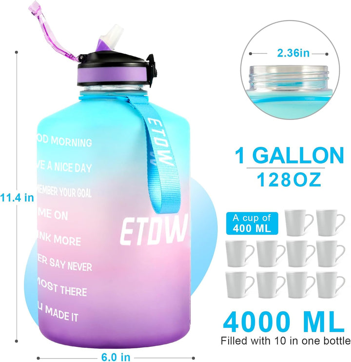 3,78 Liter Trinkflasche Sport mit Zeitangaben und Strohhalme, 3,78L Gross Sportflasche BPA Frei, Aut