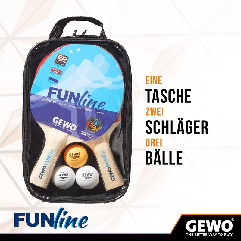 GEWO Double Fun Tischtennisschläger Set für Hobby und Freizeit mit 3 Tischtennis Bällen und Aufbewah