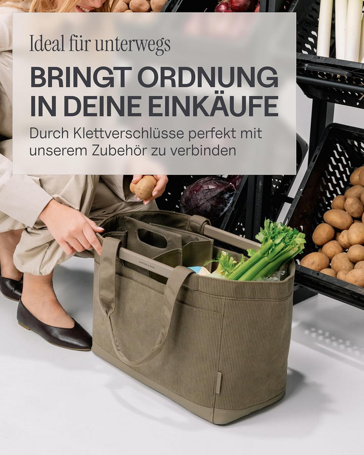 Kapten & Son Vaasa Einkaufskorb faltbar Cord Dusty Khaki 25 L | Korb Kord Grün | Inklusive Einkaufsw