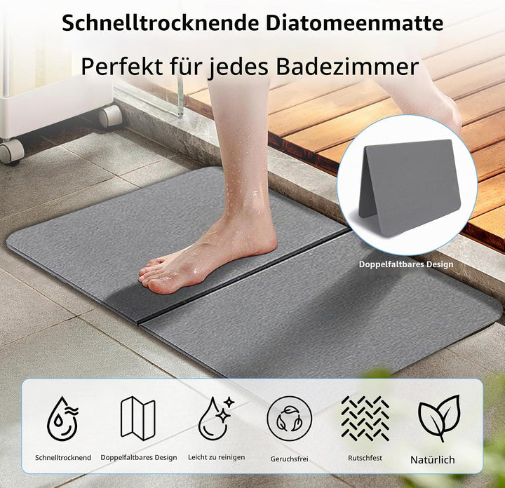 FORESTDREAM Faltbare Kieselgur Duschmatte, rutschfeste Badematte aus Stein, Schnell Trocknende Badez