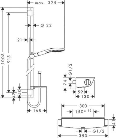 hansgrohe Raindance Select E 120 Thermostatset 0,90m, 3 Strahlarten, Chrom 0,90m Set Chrom, 0,90m Se