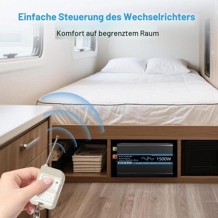 JIGUUN 1500W 3000W Wechselrichter Reiner Sinus Spannungswandler 12V 230V Mit 30A-Ladegerät und Netzv