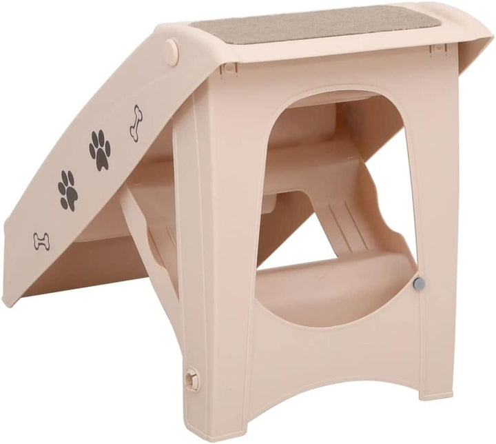 Hundetreppe Klappbar Creme 62x40x49,5 cm mit rutschfesten Füssen und Stufen für Senioren, Tiere und