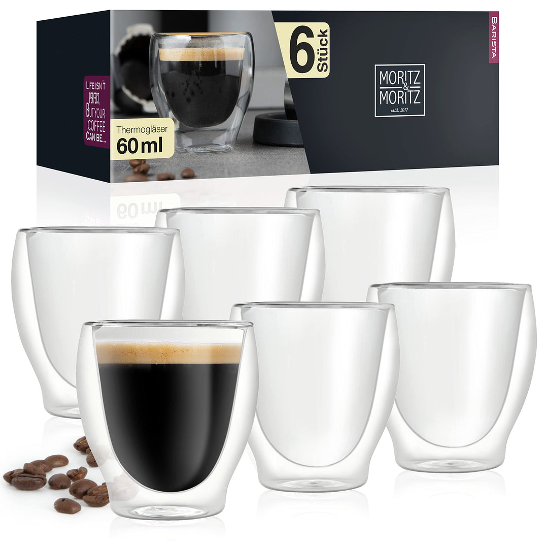 Moritz & Moritz Barista Milano 6 x 60 ml Espressogläser Doppelwandig - Espresso Tassen Set aus Glas