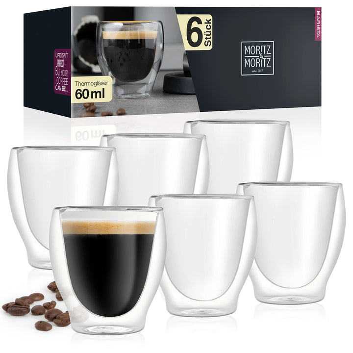 Moritz & Moritz Barista Milano 6 x 60 ml Espressogläser Doppelwandig - Espresso Tassen Set aus Glas