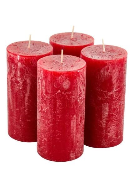 Rustikale Stumpenkerzen – 4 Stück - Wachskerzen/Rustickerzen/Adventskerzen Weihnachten (Rubin Rot, G