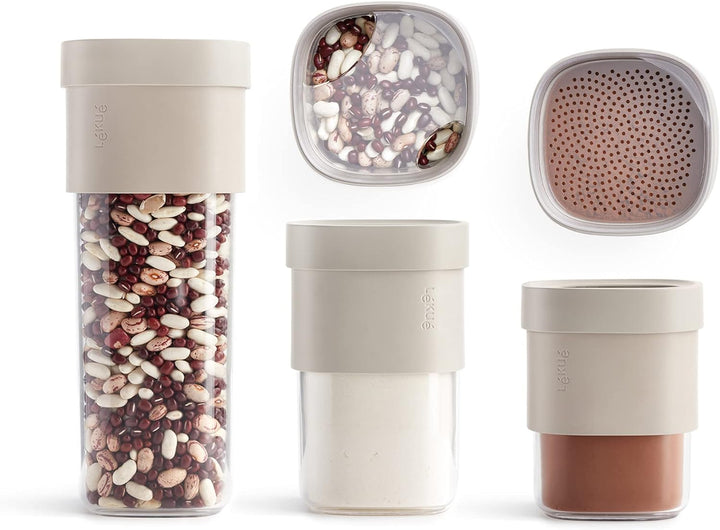 Lékué Vorratsdosen Flip Storage Set, Grau, LM Set L/M Grau, Set L/M Grau