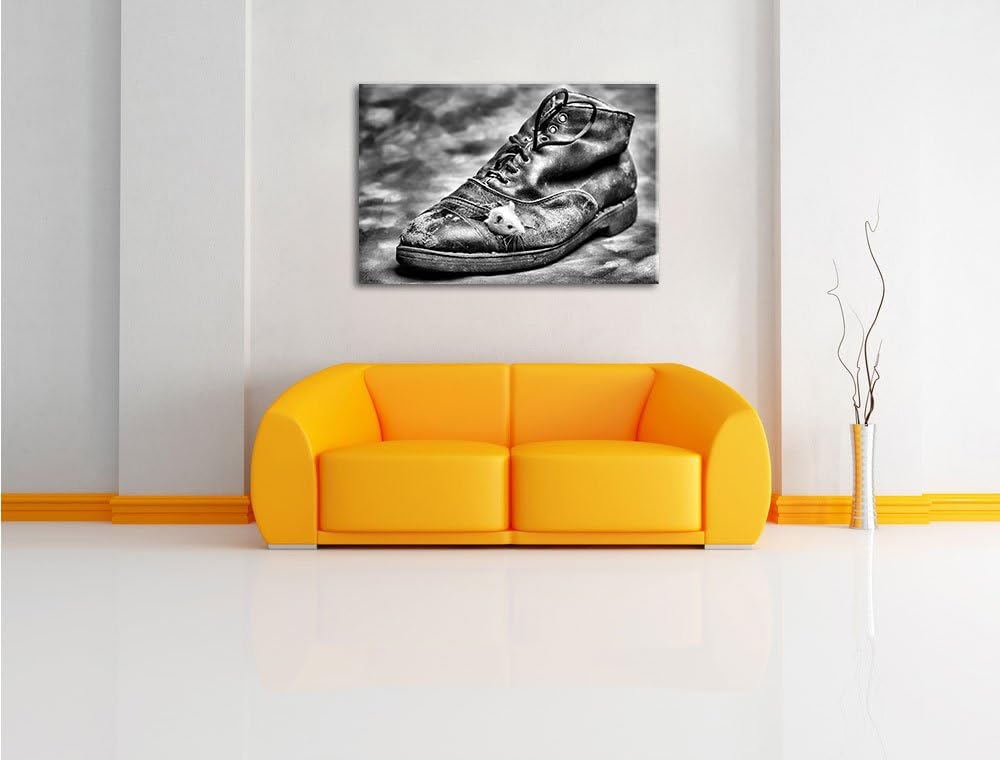 Pixxprint Maus, schwarzer Schuh, als Leinwandbild/Grösse: 100x70 / Wandbild/Kunstdruck/fertig bespan
