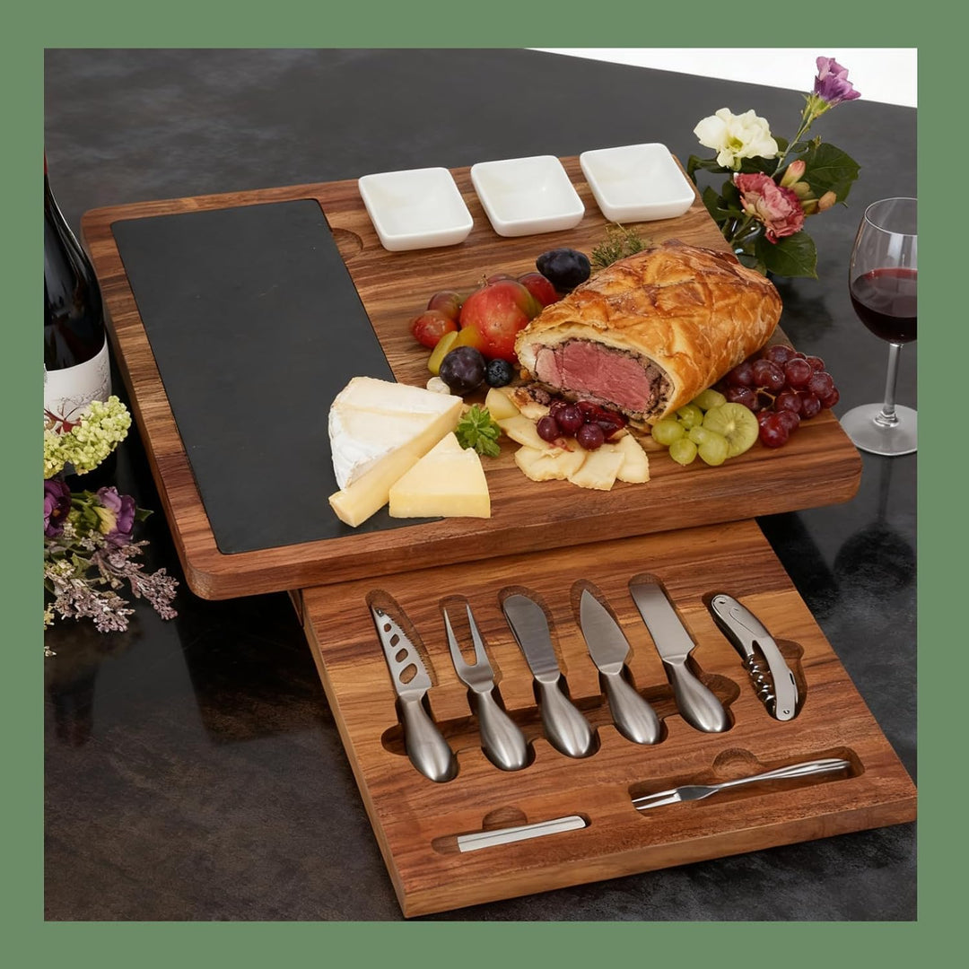 Louis Donné Käsebrett mit Käsewerkzeugen Set, Serviertablett Holz Käseplatte, Charcuterie Käse Brett
