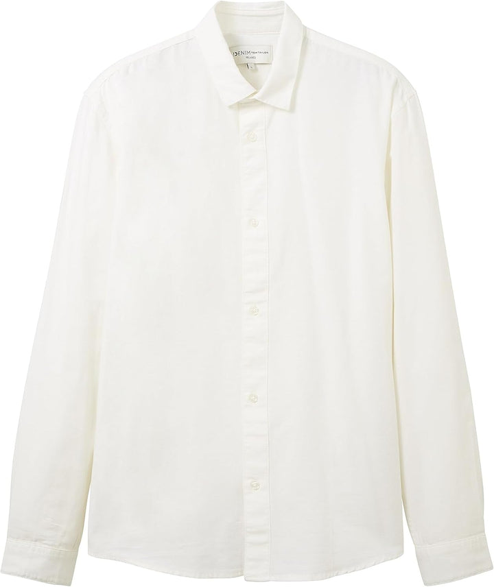 TOM TAILOR Denim Herren Relaxed Fit Oxford Hemd aus Baumwolle M 12906 - Wool White, M 12906 - Wool W