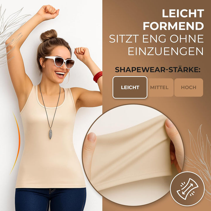 3er Pack Shape Damen Unterhemden Longshirt | Basic Wohlfühl Mikrofaser Damen Top ohne Bügel | Bauchw